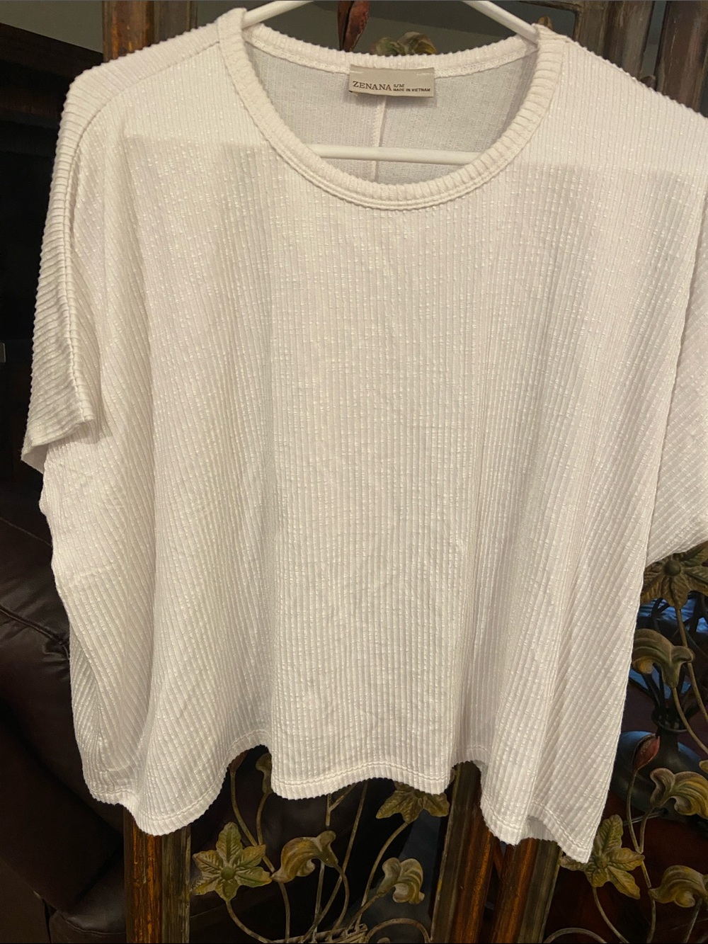 Zenana Outfitters White Ribbed Short Sleeve Tee